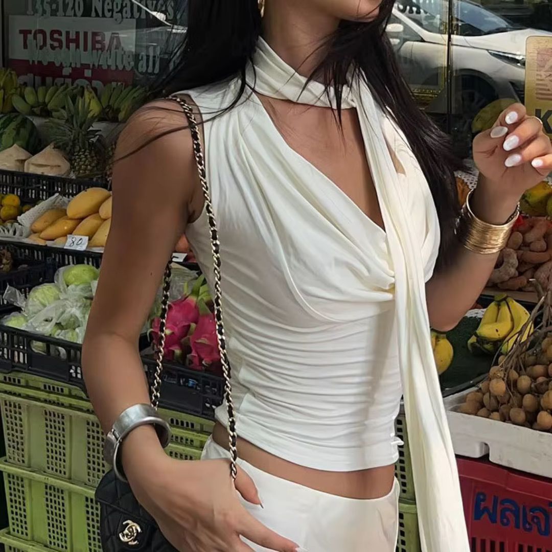 Women’s Sleeveless V-Neck Wrap Crop Top